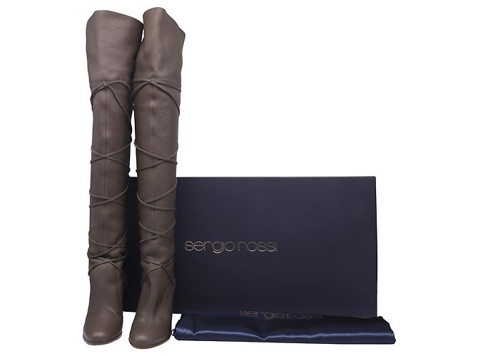 Botas altas de cuero gris Sergio Rossi Wrap Around - vista 5