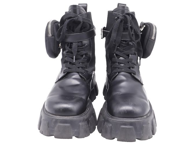 Stivali da combattimento Prada Monolith in pelle nera e nylon - vista 2