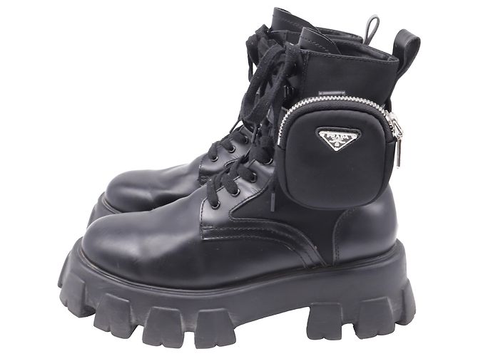 Stivali da combattimento Prada Monolith in pelle nera e nylon - vista 4