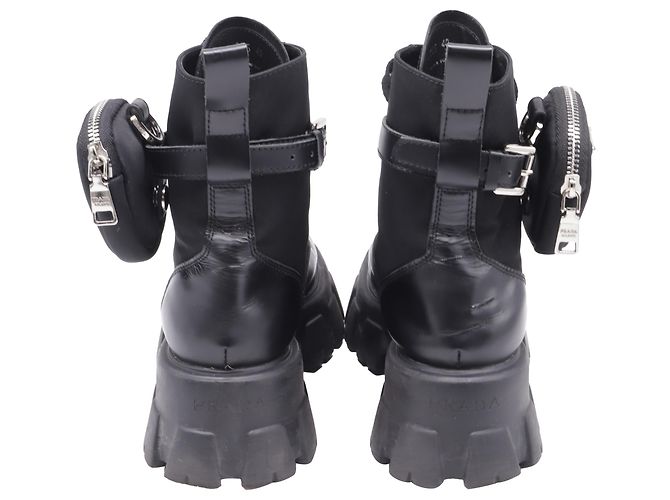 Stivali da combattimento Prada Monolith in pelle nera e nylon - vista 5