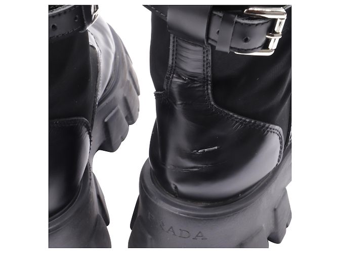 Stivali da combattimento Prada Monolith in pelle nera e nylon - vista 8