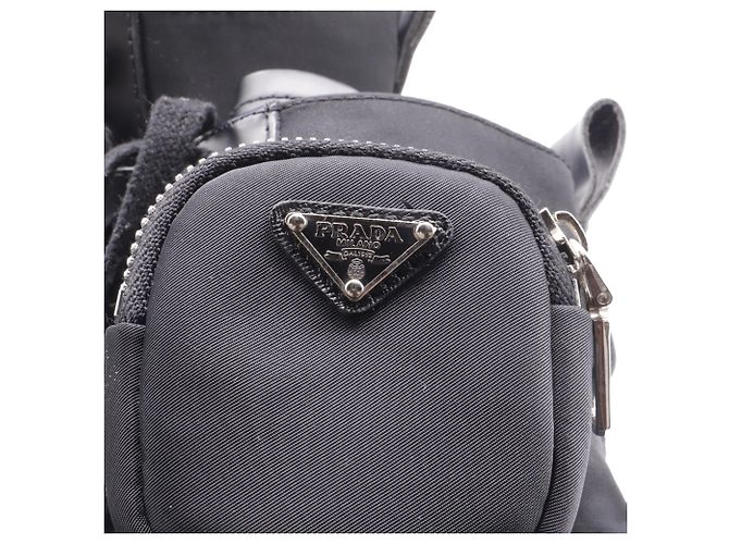 Stivali da combattimento Prada Monolith in pelle nera e nylon - vista 9