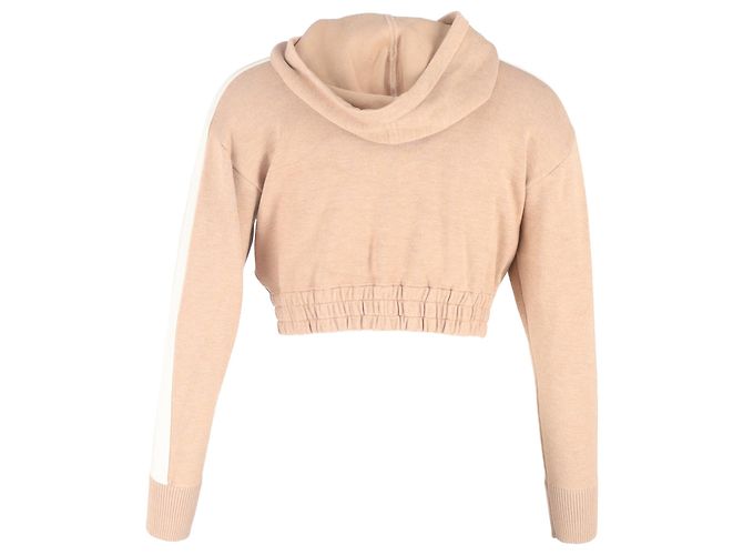 Suéter cropped com capuz e zíper Sandro em algodão bege - vista 3