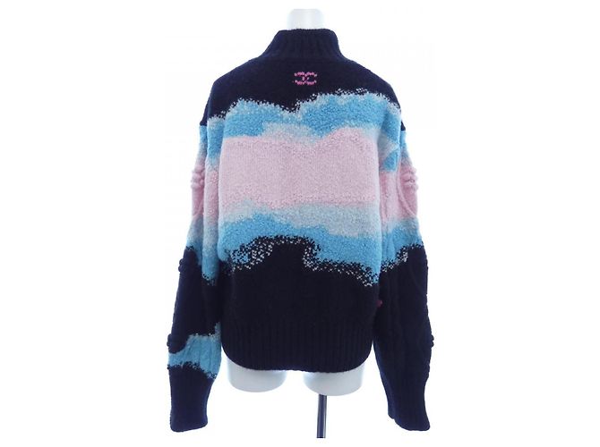 Timeless Tejido de cachemira Chanel Negro Rosa Azul - vista 2
