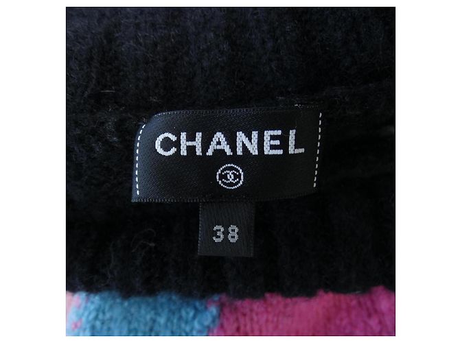 Timeless Tejido de cachemira Chanel Negro Rosa Azul - vista 5