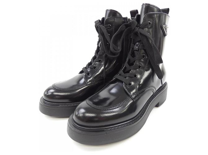 Prada gebürstete Lederstiefel Schwarz - Ansicht 3