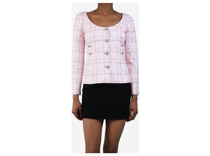 Alessandra Rich Top de bouclé rosa con botones - talla UK 4 - vista 3