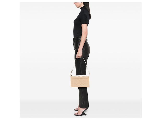 Borsa a tracolla Chanel Beige Medium Lambskin Chocolate Bar - vista 7