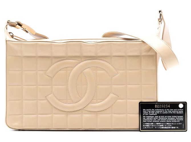 Borsa a tracolla Chanel Beige Medium Lambskin Chocolate Bar - vista 8