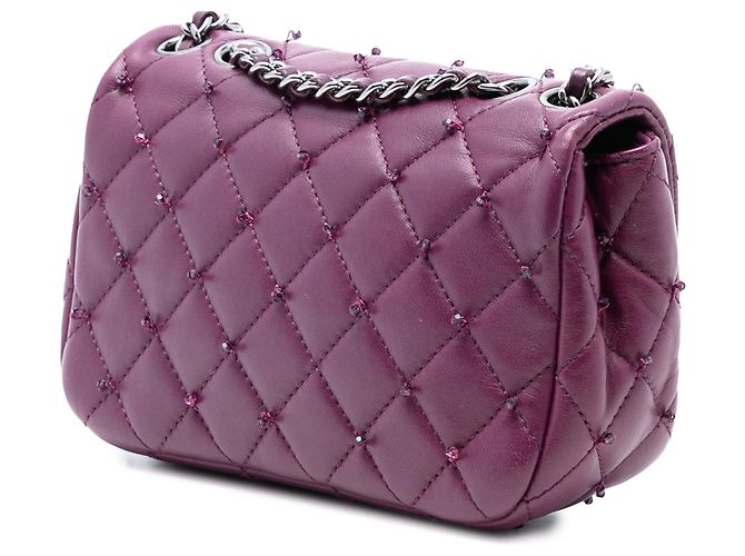 Chanel Roxo Extra Mini Retangular em Couro de Cordeiro com Pérolas e Fecho Único - vista 2