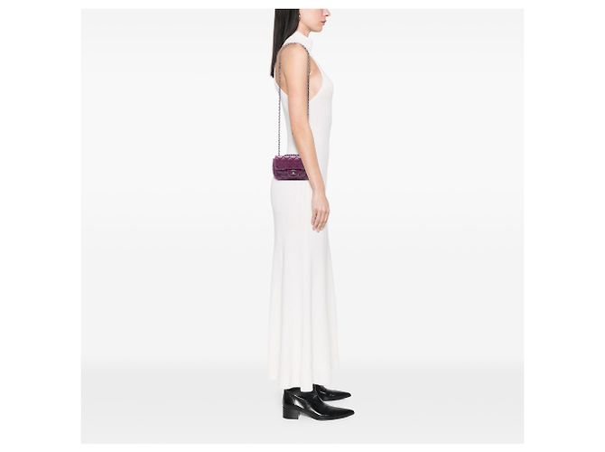 Chanel Roxo Extra Mini Retangular em Couro de Cordeiro com Pérolas e Fecho Único - vista 7