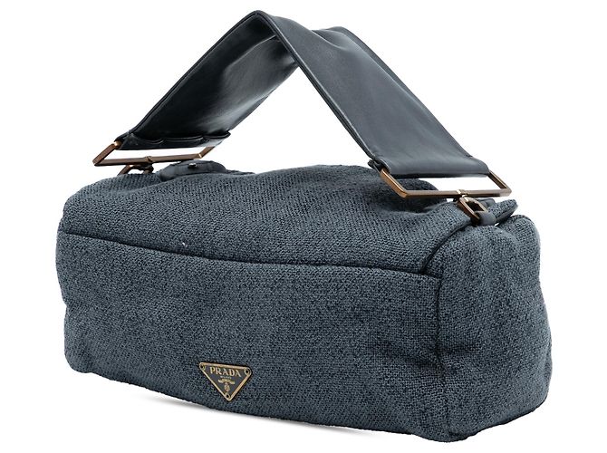 Borsa a spalla in tweed grigio Prada Marrone - vista 2