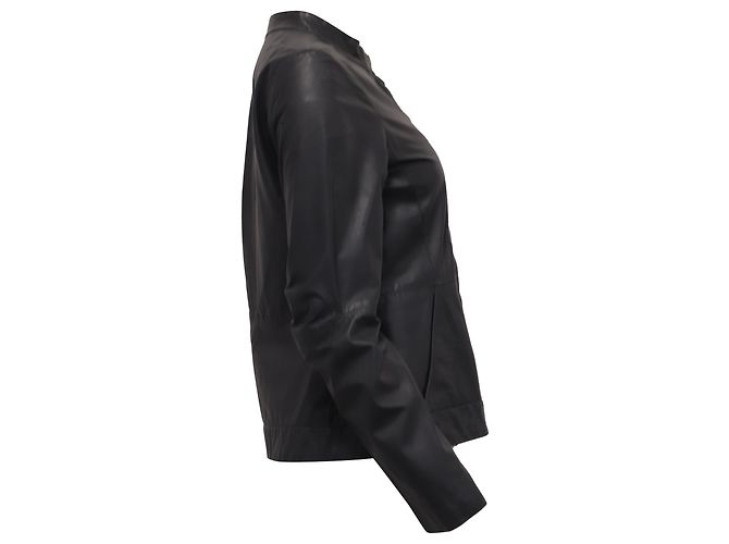 Theory Versteckte Reißverschluss-Bikerjacke aus grauem Leder - Ansicht 3