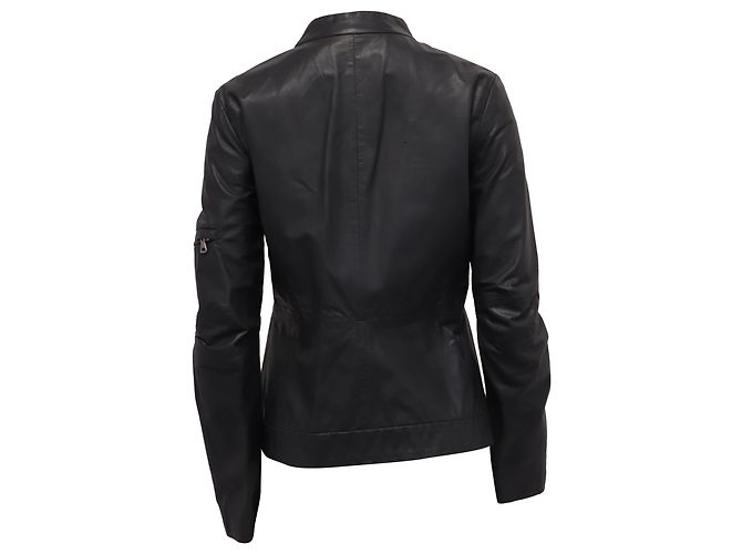 Theory Versteckte Reißverschluss-Bikerjacke aus grauem Leder - Ansicht 4