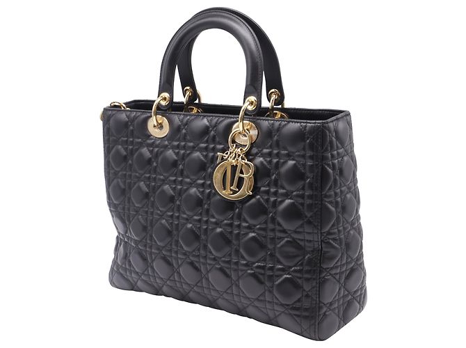 Borsa Lady Dior Grande con manico in pelle di agnello nera Nero - vista 2