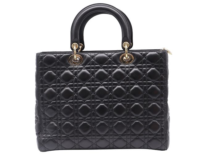 Borsa Lady Dior Grande con manico in pelle di agnello nera Nero - vista 3