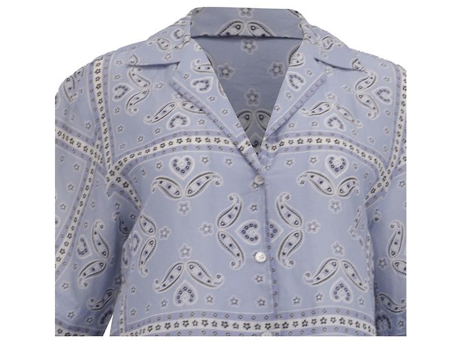 Camicia button-down Sandro Livia in lino blu con stampa paisley Blu chiaro - vista 2