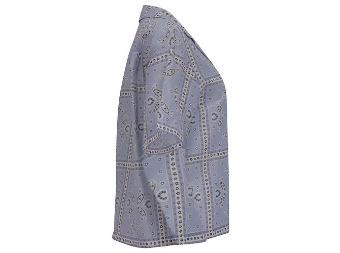 Camicia button-down Sandro Livia in lino blu con stampa paisley Blu chiaro - vista 3