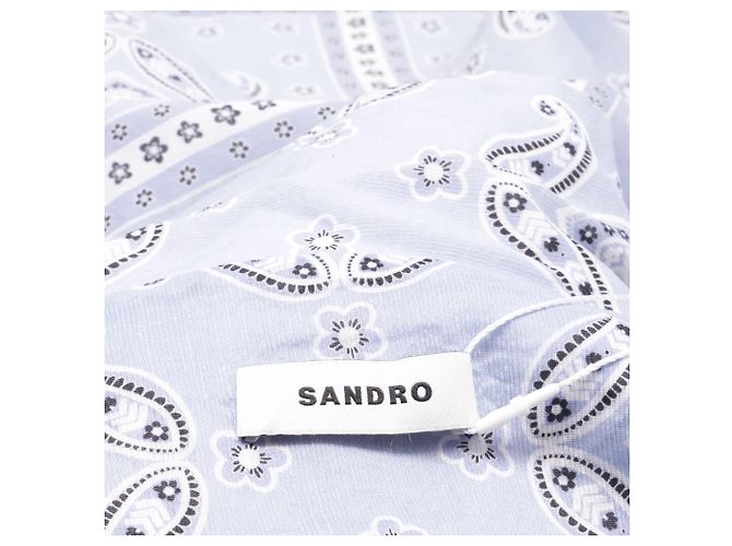 Camicia button-down Sandro Livia in lino blu con stampa paisley Blu chiaro - vista 5