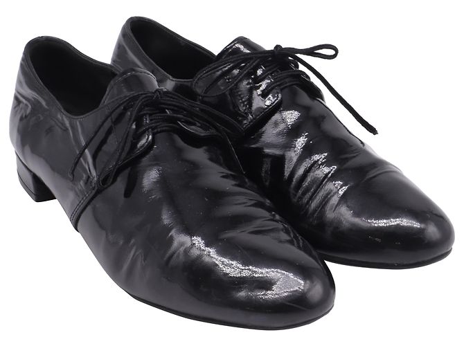 Mocassini stringati Prada in pelle verniciata nera Nero - vista 3