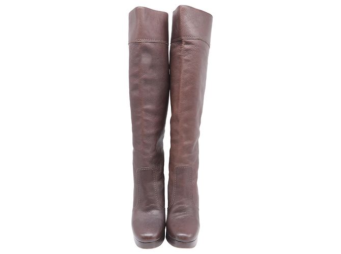 Michael Kors kniehohe Stiefel mit Absatz aus braunem Leder - Ansicht 2