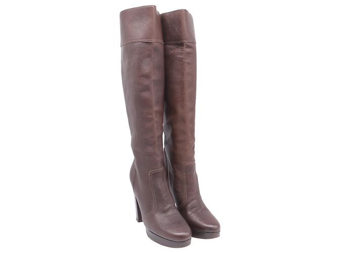Michael Kors kniehohe Stiefel mit Absatz aus braunem Leder - Ansicht 3