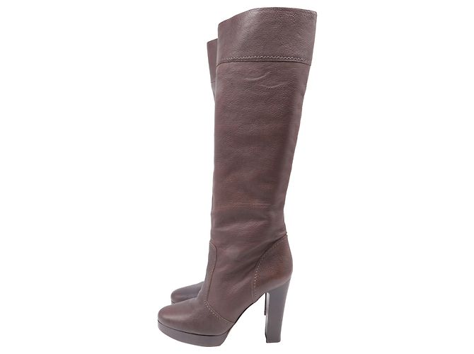 Michael Kors kniehohe Stiefel mit Absatz aus braunem Leder - Ansicht 4