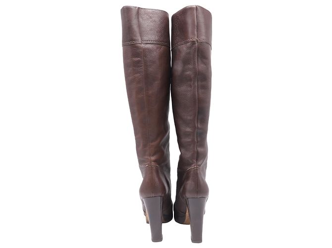 Michael Kors kniehohe Stiefel mit Absatz aus braunem Leder - Ansicht 5