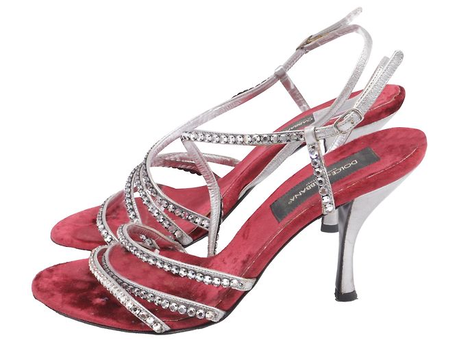 Sandali con tacco in pelle argentata decorati con cristalli Dolce & Gabbana - vista 4