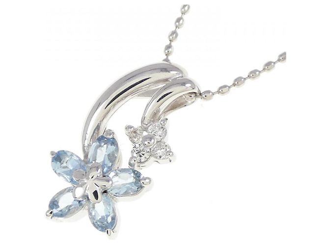 Autre Marque Collana in diamante acquamarina a forma di fiore Au750 Argento - vista 3
