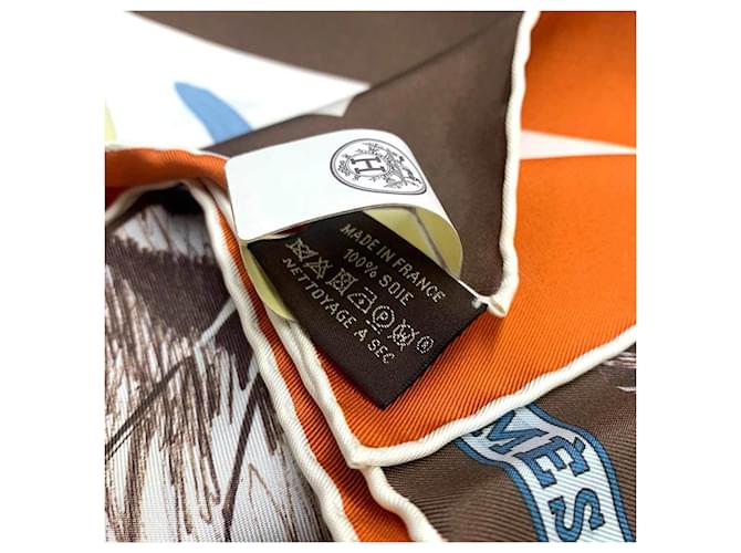 Hermès Sciarpa Grande Carre 90 Hermes Marrone Bianco Multicolore - vista 5