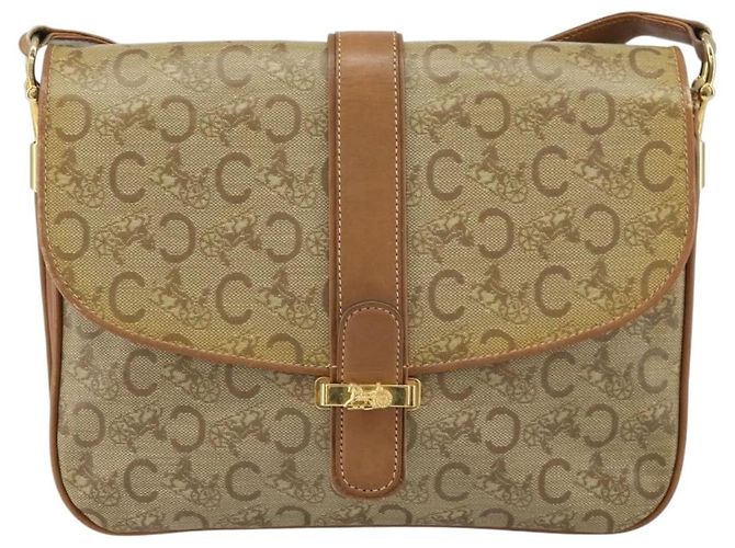 BORSO A SPALLA CÉLINE C SULKY CARRIAGE IN PVC BEIGE ORO Auth 159376 D'oro - vista 13