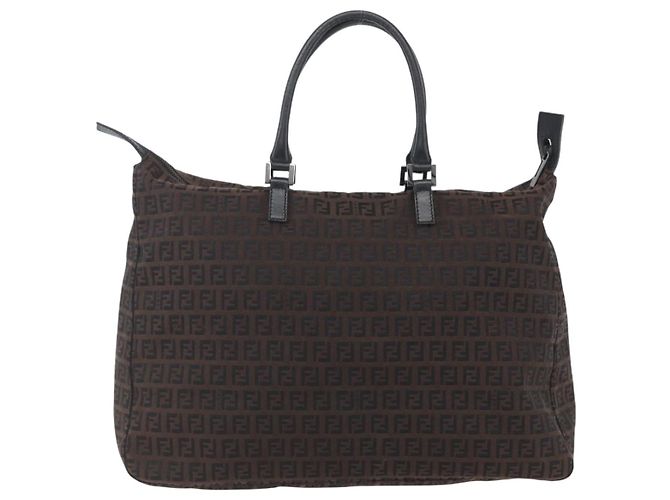 FENDI Zucchino Canvas Handtasche Dunkelbraun Auth ep12591 - Ansicht 2