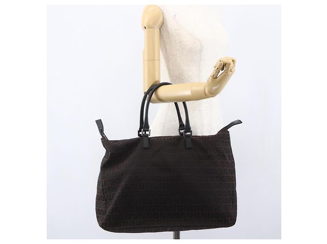 FENDI Zucchino Canvas Handtasche Dunkelbraun Auth ep12591 - Ansicht 22