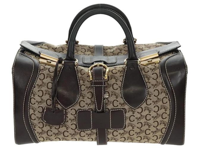 Céline Borsa Boston Celine C Sulky in tela marrone e oro Auth bs32098 D'oro - vista 13