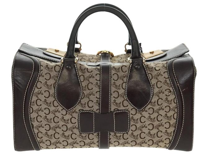 Céline Borsa Boston Celine C Sulky in tela marrone e oro Auth bs32098 D'oro - vista 2