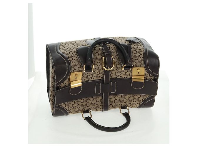 Céline Borsa Boston Celine C Sulky in tela marrone e oro Auth bs32098 D'oro - vista 6
