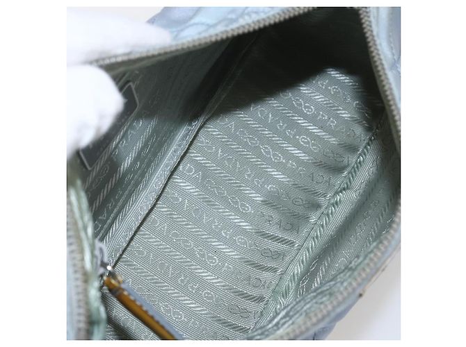 PRADA Schultertasche Nylon Emaille Hellblau Silber Authentisch 160526 - Ansicht 11