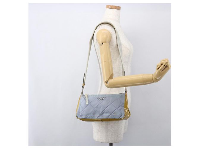 PRADA Schultertasche Nylon Emaille Hellblau Silber Authentisch 160526 - Ansicht 24
