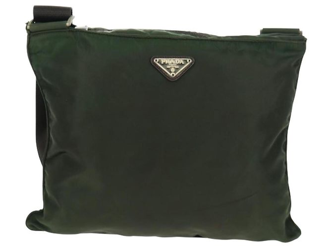 PRADA Schultertasche Nylon Khaki Silber Authentisch bs31875 - Ansicht 13