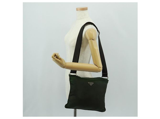 PRADA Schultertasche Nylon Khaki Silber Authentisch bs31875 - Ansicht 23