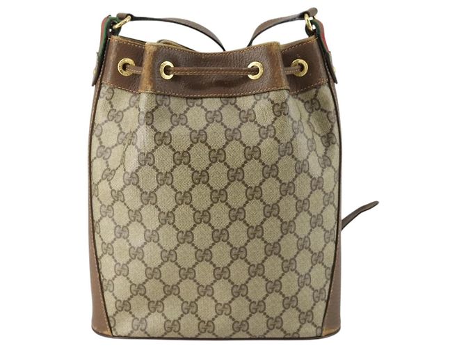 Gucci Borsa GG Supreme Web Sherry Line PVC Beige Oro 41 02 034 Auth 156424 D'oro - vista 2