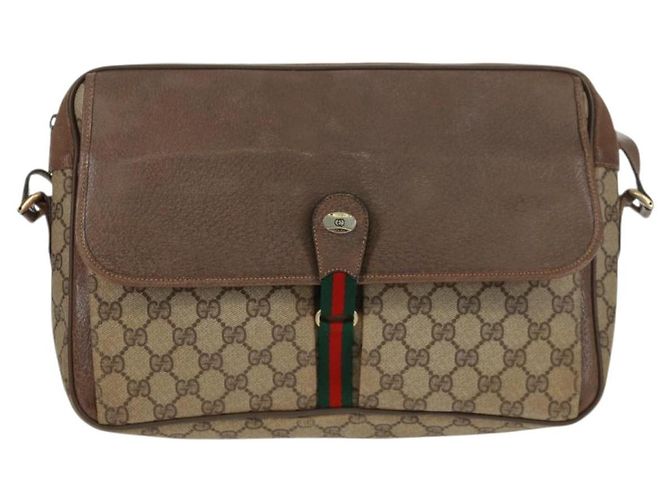 Borsa Gucci GG Supreme Web Sherry Line in PVC beige e oro 904 02 064 Auth bs32049 D'oro - vista 13