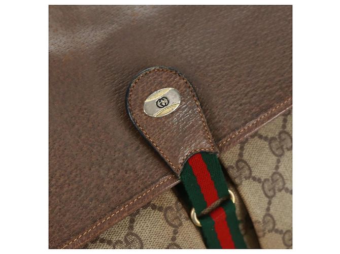 Borsa Gucci GG Supreme Web Sherry Line in PVC beige e oro 904 02 064 Auth bs32049 D'oro - vista 20