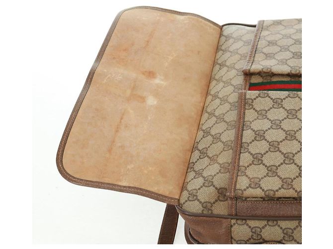 Borsa Gucci GG Supreme Web Sherry Line in PVC beige e oro 904 02 064 Auth bs32049 D'oro - vista 21