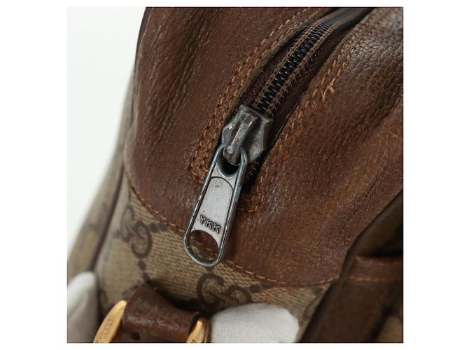 Borsa Gucci GG Supreme Web Sherry Line in PVC beige e oro 904 02 064 Auth bs32049 D'oro - vista 24