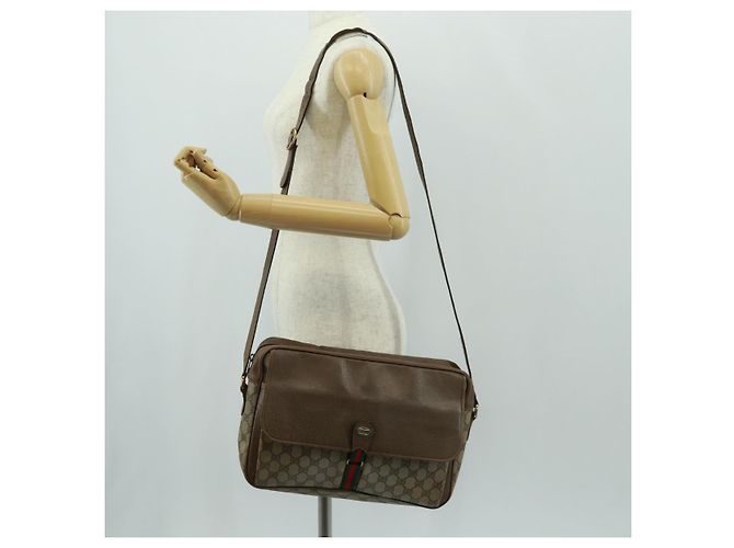 Borsa Gucci GG Supreme Web Sherry Line in PVC beige e oro 904 02 064 Auth bs32049 D'oro - vista 30