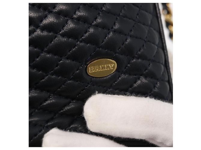 BALLY Borsa a Spalla a Catena Pelle Blu Navy Oro Auth 159580 D'oro - vista 17