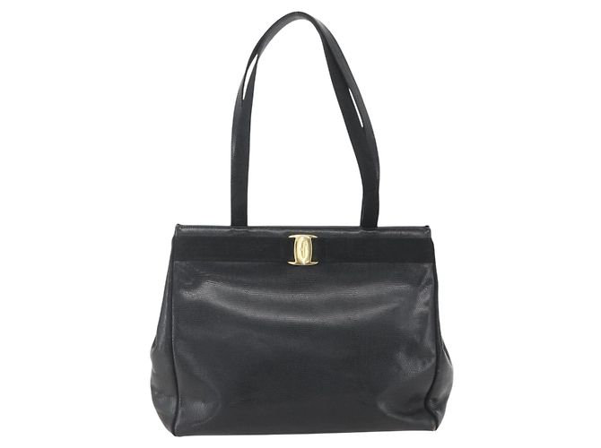 Borsa Tote Vala in pelle nera e oro Salvatore Ferragamo Auth am10419 Nero D'oro - vista 13