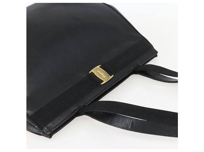 Borsa Tote Vala in pelle nera e oro Salvatore Ferragamo Auth am10419 Nero D'oro - vista 6